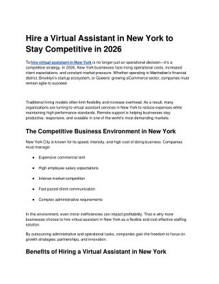 Hire a Virtual Assistant in New York to Stay Competitive in 2026