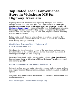 Top Rated Local Convenience Store in Vicksburg MS for Highway Travelers