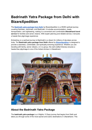 Badrinath Yatra Package from Delhi with BizareXpedition