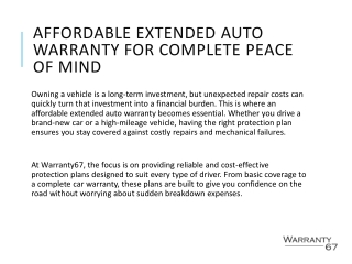 Affordable Extended Auto Warranty | Best Car Warranty for Used Cars