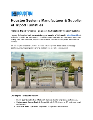 Houston Systems Manufacturer & Supplier of Tripod Turnstiles