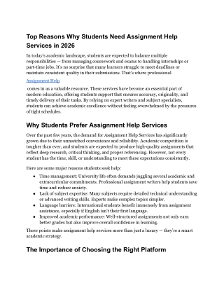 Top Reasons Why Students Need Assignment Help Services in 2026