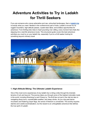 Adventure Activities to Try in Ladakh for Thrill Seekers