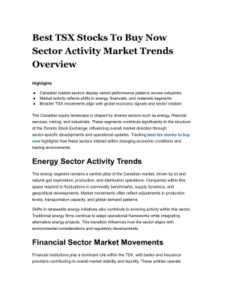 Best TSX Stocks To Buy Now Sector Activity Market Trends Overview