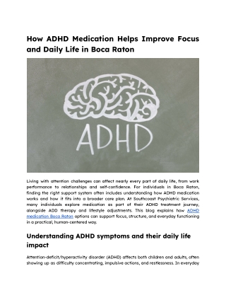 How ADHD Medication Helps Improve Focus and Daily Life in Boca Raton