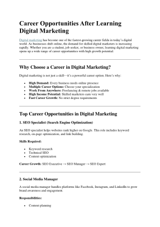 Career Opportunities After Learning Digital Marketing