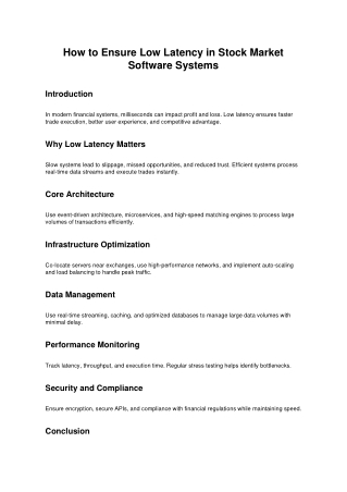 How to Ensure Low Latency in Stock Market Software Systems
