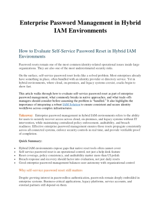 Enterprise Password Management in Hybrid IAM Environments