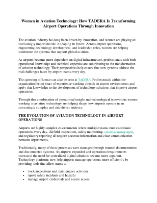 Women in Aviation Technology- How TADERA Is Transforming Airport Operations Through Innovation