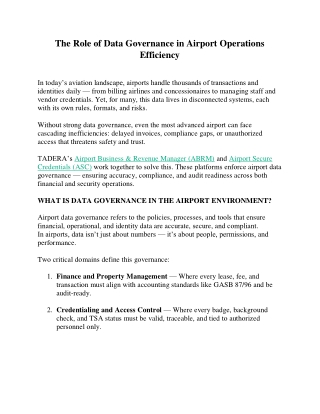 The Role of Data Governance in Airport Operations Efficiency
