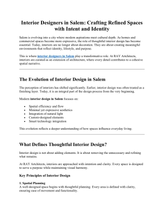 Interior Designers in Salem - Crafting Refined Spaces with Intent and Identity