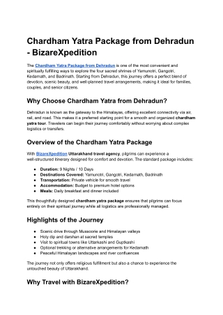 Chardham Yatra Package from Dehradun - BizareXpedition