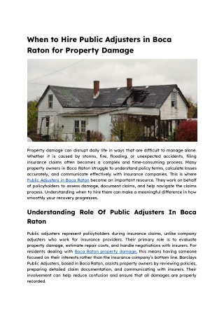 When to Hire Public Adjusters in Boca Raton for Property Damage