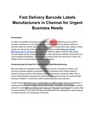 Fast Delivery Barcode Labels Manufacturers in Chennai for Urgent Business Needs