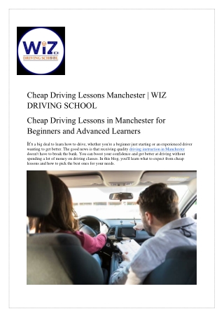 Cheap Driving Lessons Manchester  WIZ DRIVING SCHOOL