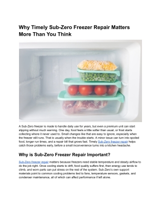 Why Timely Sub-Zero Freezer Repair Matters More Than You Think