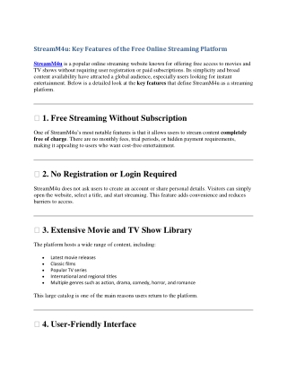 StreamM4u: Key Features of the Free Online Streaming Platform