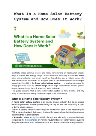 What Is a Home Solar Battery System and How Does It Work?