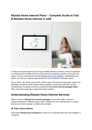 Etisalat Home Internet Plans – Complete Guide to Fast & Reliable Home Internet