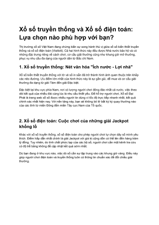 Xo so truyen thong va Xo so dien toan: Lua chon nao phu hop voi ban?