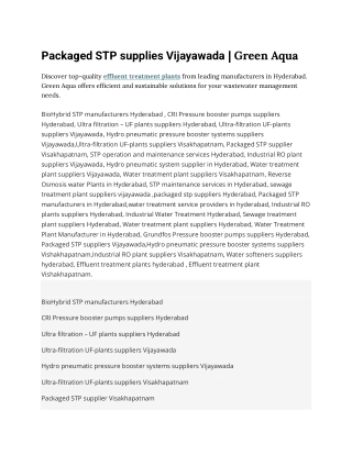 Packaged STP supplies Vijayawada