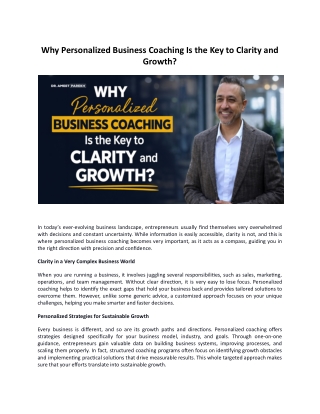 Why Personalized Business Coaching Is the Key to Clarity and Growth?