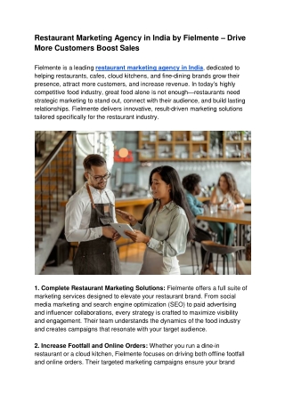 Restaurant Marketing Agency in India by Fielmente – Drive More Customers Boost Sales