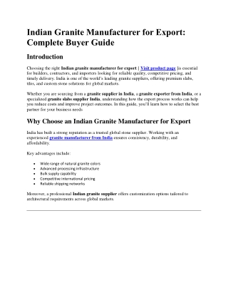 Indian Granite Manufacturer for Export
