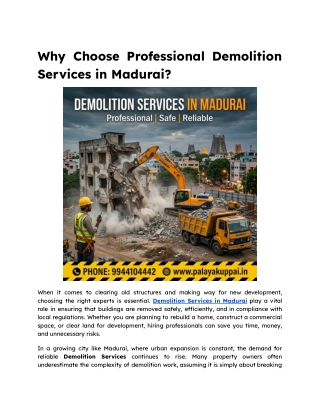 Why Choose Professional Demolition Services in Madurai