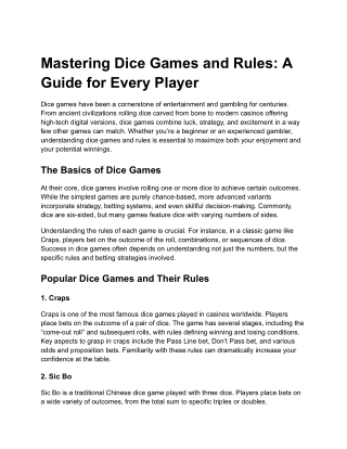 Mastering Dice Games and Rules_ A Guide for Every Player