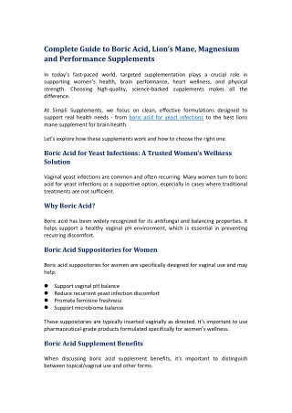 Complete Guide to Boric Acid ,Lions Mane, Magnesium and Performance Supplements