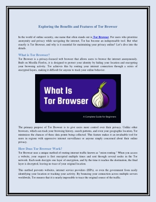 Exploring the Benefits and Features of Tor Browser