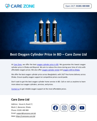 Best Oxygen Cylinder Price in BD – Care Zone Ltd