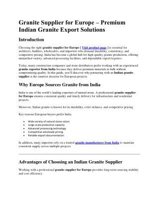 Granite Supplier for Europe – Premium Indian Granite Export Solutions
