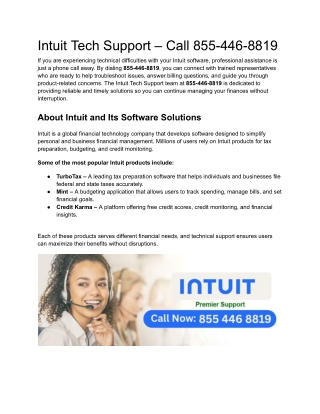 Intuit Tech Support:  855-446-8819