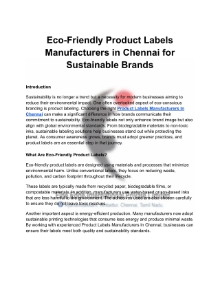 Eco-Friendly Product Labels Manufacturers in Chennai for Sustainable Brands