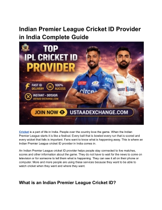 Indian Premier League Cricket ID Provider in India Complete Guide