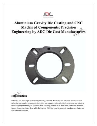 Aluminium Gravity Die Casting and CNC Machined Components