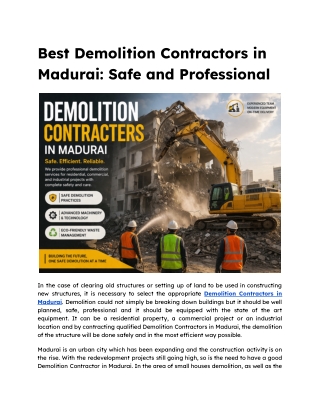 Best Demolition Contractors in Madurai Safe and Professional