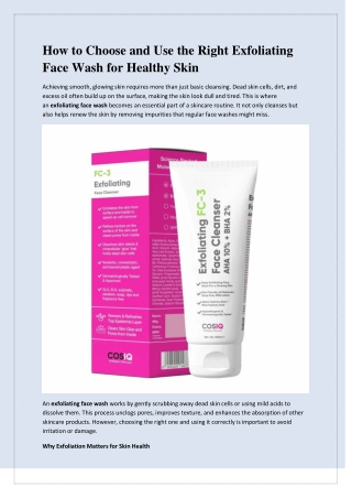 How to Choose and Use the Right Exfoliating Face Wash for Healthy Skin