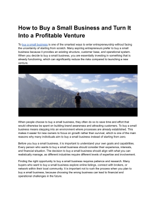 How to Buy a Small Business and Turn It Into a Profitable Venture