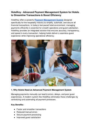 HotelKey - Advanced Payment Management System for Hotels to Streamline Transactions & Boost Efficiency