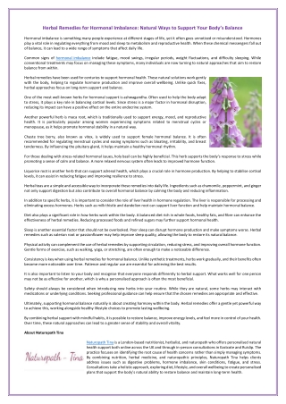 Herbal Remedies for Hormonal Imbalance - Natural Ways to Support Your Body’s Balance