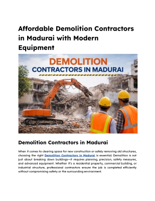 Affordable Demolition Contractors in Madurai with Modern Equipment