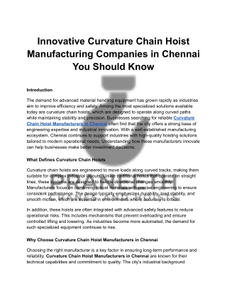Innovative Curvature Chain Hoist Manufacturing Companies in Chennai You Should K