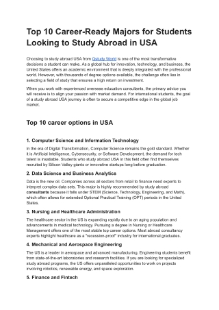 Top 10 Career-Ready Majors for Students Looking to Study Abroad in USA