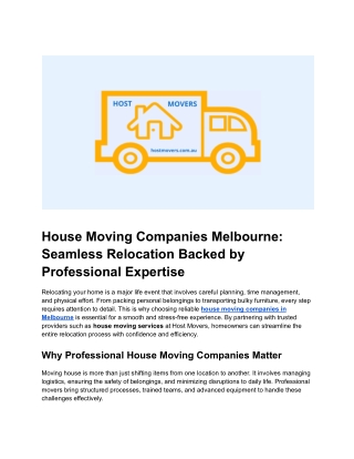House Moving Companies Melbourne_ Seamless Relocation Backed by Professional Expertise