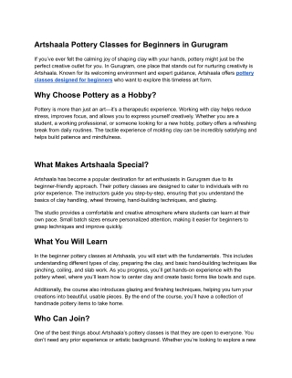 Beginner Pottery Classes in Gurugram | Artshaala