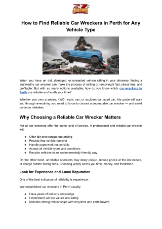 How to Find Reliable Car Wreckers in Perth for Any Vehicle Type
