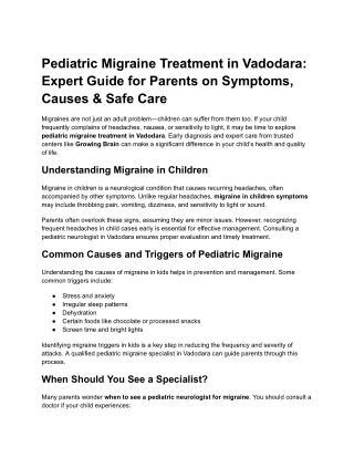 Pediatric Migraine Treatment in Vadodara_ Expert Guide for Parents on Symptoms, Causes & Safe Care